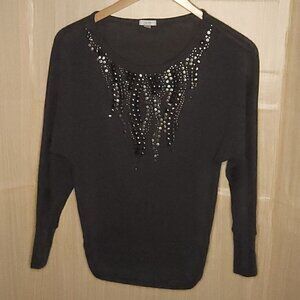 Cache Grey Stretch Dolman Sleeve Studded Detail Top Small